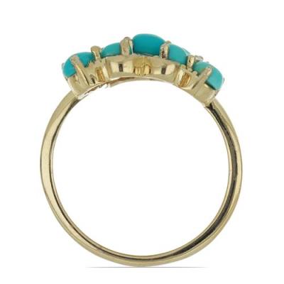 925 STERLING SILVER BUTTERFLY RING WITH NATURAL BLUE TURQUOISE & CZ – GOLD PLATED